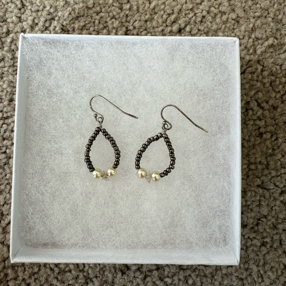 Silver Beaded Pearl Drop Earrings